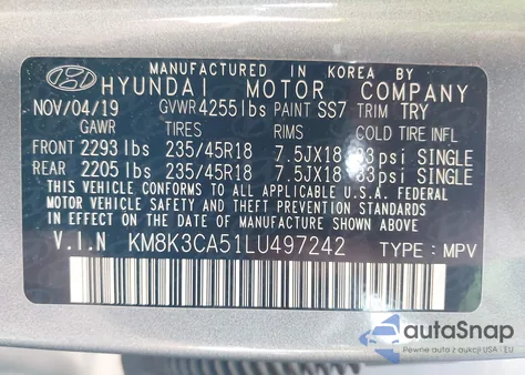 2020 Hyundai Kona Limited from USA, damaged, VIN KM8K3CA51LU497242